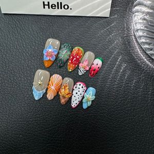 <span class=keywords><strong>Uñas</strong></span> Postizas Hechas a Mano con Rico Aroma Floral, Elegante Efecto Difuminado, Flores 3D, Colores Brillantes y <span class=keywords><strong>Acabado</strong></span> Dorado - Product Image 2