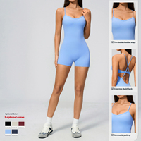 Romper pendek wanita bahan lembut seperti mentega, tanpa punggung, pakaian olahraga untuk gym, lari, dan olahraga atletik, sangat elastis.