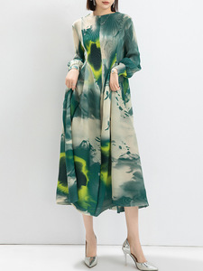 Đầm xếp ly kín đáo thời trang Trung Đông dành cho nữ, tay đèn in họa tiết, dáng rộng, <span class=keywords><strong>size</strong></span> lớn, chất liệu xếp ly, kiểu dáng thường ngày - Product Image 2