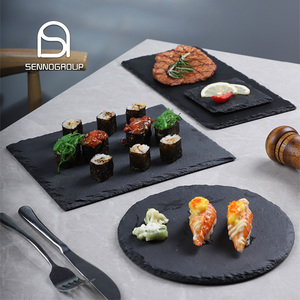 Juego de Platos Rectangulares Redondos de <span class=keywords><strong>Pizarra</strong></span> <span class=keywords><strong>Negra</strong></span> Estilo Japonés, Platos de Sushi Lisos para Restaurante - Product Image 1