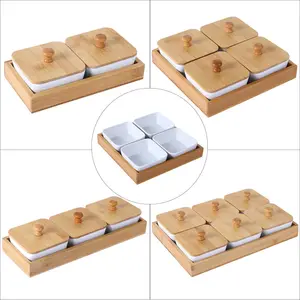 Plato de bambú para frutas secas y nueces, caja dividida con tapa, caja de almacenamiento para aperitivos, melón caramelo, semillas