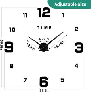 Pegatinas de reloj de pared grandes sin marco 3D, decoración de pared artesanal para sala de estar, dormitorio y oficina, color negro - Product Image 2