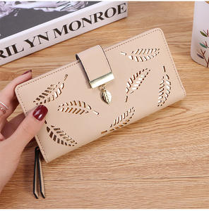 New Listing Women Long PU Leather <b>Wallets</b> Bifold Hollowed-out Leaf Design Money <b>Wallets</b> Candy Color NA125 - Product Image 1