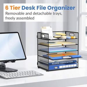 6 Tier Metal Mesh Paper <b>File</b> Organizer for Desk Paper Letter Tray Organizer Mesh Desk <b>File</b> Organizers with Handle - Product Image 5