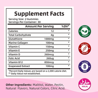 Complément alimentaire en gommes végétaliennes naturelles anti-âge au glutathion et au collagène, blanchissant et éclaircissant la peau, avec vitamines C/E, marque privée OEM