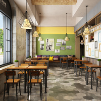 Meubles de restaurant rustiques et chics, table de salle à manger en bois dur carrée à base arquée et ensemble de chaises pour café