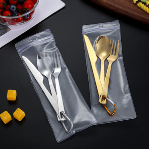 Ensemble de couverts en acier inoxydable pour l'extérieur, 3 pièces, kit de couverts de camping portable avec manche creux, design moderne - Product Image 3