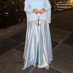 Abiti da sera da donna in poliestere stile turco Y37, a maniche lunghe, con collo decorato con perline, lunghezza alla caviglia, vestibilità slim, per Eid, Ramadan, feste e balli di fine anno - Product Image 2