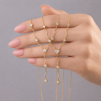 Collier long en Y en cuivre plaqué or avec breloque CZ pour femme, motif étoile et cœur en zircon, bijoux personnalisés en gros