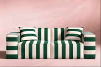 Rot-Weiß Gestreiftes Stoffsofa 3-Sitzer Klassisches Gerades Sofa für Landhausstil Wohnzimmer