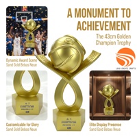 Trofi Bola Basket Dengan Dua Tangan Memegang Bola Logo Kustom Trofi Penghargaan Olahraga Polyresin Untuk Kompetisi Bola Basket Suvenir ODM
