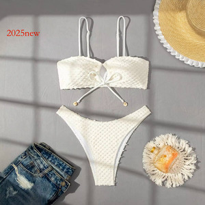 บิกินี่สุดเซ็กซี่สำหรับผู้หญิงสุดฮอตชุดว่ายน้ำบิกินีสองชิ้นสายรัดหน้าอกเล็กๆสีพื้นชุดว่ายน้ำชายหาดวันหยุด - Product Image 1