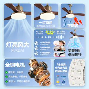 Ceiling Fan Light Walnut Wood Color Fixed Blade Flush Mount Led 220V For Living Room Bedroom Dining Room - Product Image 2