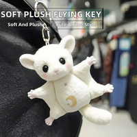Boneka Gila-gila Putih Lucu, Mainan Boneka Tupai Terbang Mini, Bordir Pola Bulan Bintang, Mata Merah Muda Besar, Dua Gaya Telinga