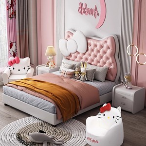 Hello Kitty letto per bambini Design rosa principessa <span class=keywords><strong>delle</strong></span> ragazze con borsa morbida schienale comodo letto in pelle di legno per uso della Villa dell'hotel - Product Image 2