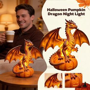 Halloween <b>Dragon</b> Pumpkin Statue Lamp Battery Powered Indoor Decor <b>Light</b> Gothic Fantasy Halloween Decoration - Product Image 6