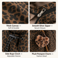 Bolsa de Mano de Lona con Estampado de Leopardo y Logotipo Personalizado, Bolsa de Compras Reutilizable con Cremallera para Mujer, para el Trabajo y Almacenamiento