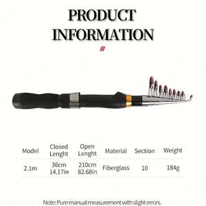 Kit de Caña de Pescar de Fibra de Vidrio de 2.1m de American Warehouse, 10 Secciones, Caña de Pescar Telescópica Giratoria y Combo de Carrete con Bolsa de Viaje - Product Image 3