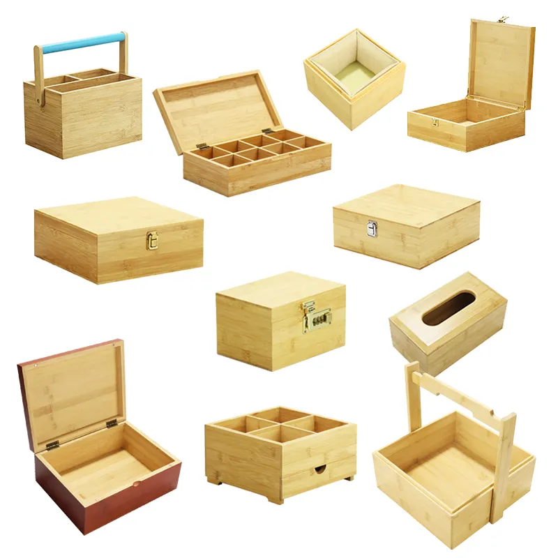Kotak kemasan kayu kustom pabrik kotak hadiah kayu Solid kotak kayu bambu persegi panjang dengan Logo cetak