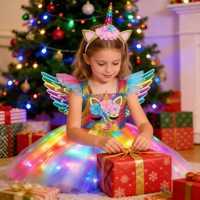 Robe tutu arc-en-ciel pour filles, petite fille, Halloween, fête d'anniversaire, licorne, robe à lumières LED