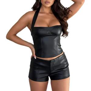 Top Corto Sexy de Piel Sintética con Cuello Halter para Mujer, Estilo Bodycon para Club, Cintura Natural - Product Image 4