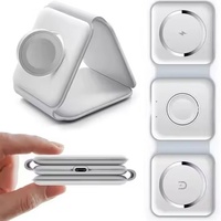 Pengisi Daya Nirkabel 3-in-1 Lipat Portabel Magnetik 15W PD Fast Charger Port Type-C untuk Ponsel, Jam Tangan, dan Earphone Warna Putih - Laris Terjual