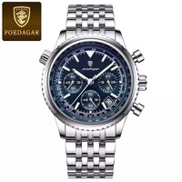 Montre pour homme Poedagar 960, étanche, lumineuse, luxe, acier inoxydable, chronographe, trois aiguilles, quartz