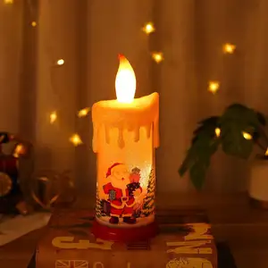 Christmas Decal Candles Flickering LED Pillar Candles Santa Claus Flameless Candle with Battery Operated