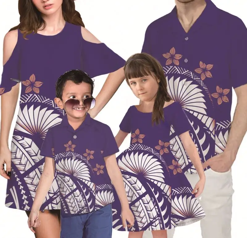 Conjunto de roupas de verão 2021 polinésia, multicamiseta estampada tribais para família, conjuntos de combinações para pais e crianças, família, roupas de verão