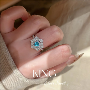 King Silver Jewelry Frost Flower Snowflake <b>Ring</b> Necklace Set Crystal Rhinestone Claw Setting Women's Everyday Wear - Product Image 2