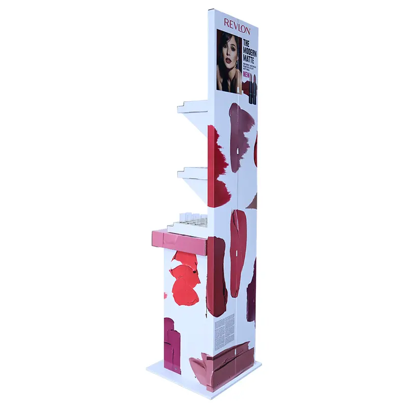 Индивидуальный Гофрированный поп-картонный косметический стенд для ухода за кожей, картонный напольный стенд для губной помады для косметики