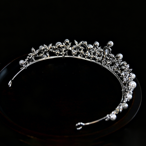 Diadème de Mariage Baroque en Perles d'Imitation et Cristaux, Couronne Nuptiale en Strass Goutte d'Eau, Diadème Floral pour Fête d'Anniversaire, Bijou de Cheveux - Product Image 6