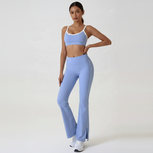 Conjunto de Pantalones de Yoga de Cintura Alta con Micro-Campana, 2 Piezas, para Mujer, Spandex/Nylon, Suaves como la Mantequilla, Transpirables, Control de Abdomen, Corte <span class=keywords><strong>Bootcut</strong></span> - Product Image 3