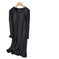 Robe de nuit longue en modal unie avec coussinets de poitrine intégrés, pyjama sans soutien-gorge, fin, grande taille, vêtement d'intérieur pour femme, collection automne-hiver