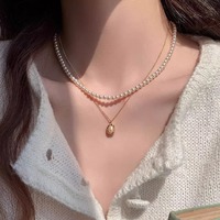 Collier double couche en verre perlé, élégant et tendance, pendentif influenceur, chaîne de qualité supérieure