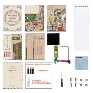 Tonecheer The Secret Garden Wooden 3D Jigsaw Wood Kids DIY 3D Puzzle Assembly Toys Bookend With Body Sensor LED Light Book Nook