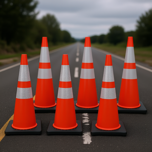 Lot de 6 cônes de sécurité routière de 36 pouces, base lestée en tissu réfléchissant orange pour stationnement routier, PVC imperméable - Product Image 2