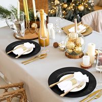 Assiette de présentation noire de 13 pouces pour mariage, événement, Noël – Assiette de table ronde incassable en plastique pour dîner et décoration de table de mariage