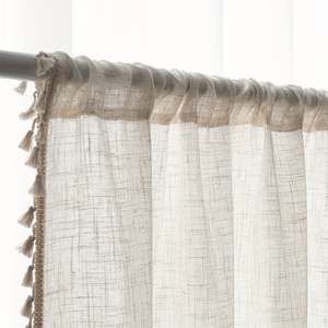 1 Pc tenda in pizzo Beige trasparente <span class=keywords><strong>con</strong></span> asta di nappe tascabili per il trattamento della finestra per la camera da letto ufficio cucina soggiorno studio decorazione per la casa - Product Image 6