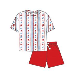 Ensemble décontracté de <span class=keywords><strong>vacances</strong></span> pour garçons, imprimé lettres, manches courtes, couleur unie, short, <span class=keywords><strong>en</strong></span> fibre de bambou, coupe ample, sans taxes, pour le 4 <span class=keywords><strong>juillet</strong></span> - Product Image 3