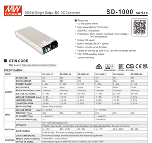 MEAN WELL SD-1000L-24 1000W DC-DC Converter 19-72V 24V 40A ตัวแปลงไฟแบบอินพุตกว้าง ตัวเรือนอะลูมิเนียม สำหรับอุตสาหกรรม ไฟ LED แสงสว่างแบบกระจาย - Product Image 2