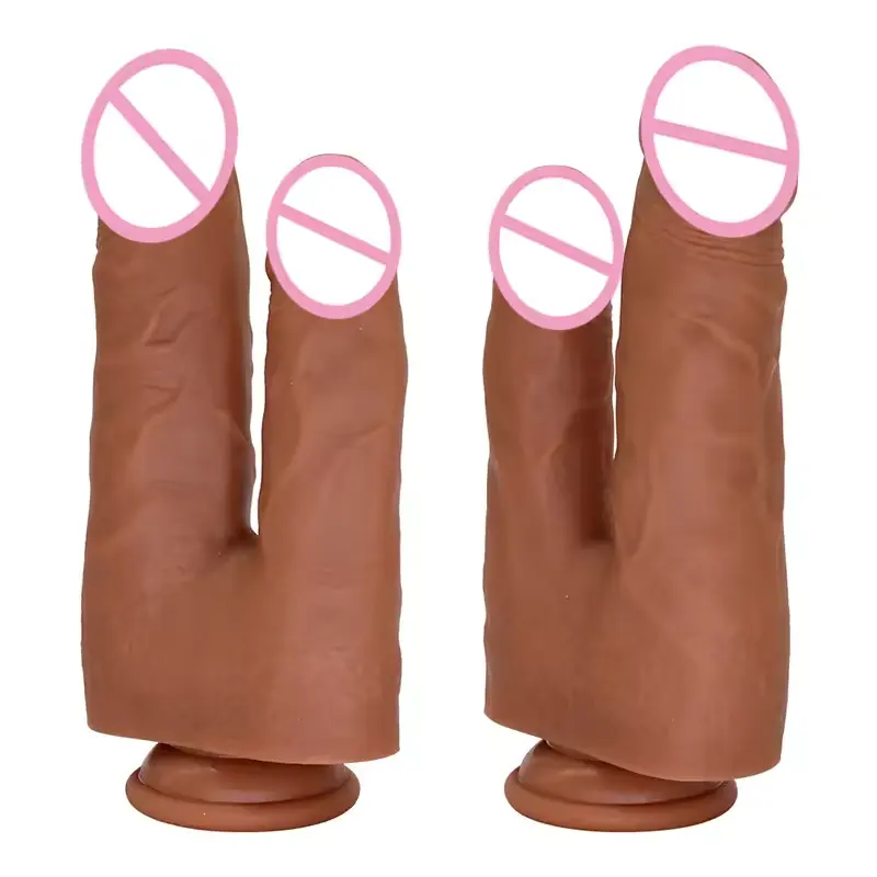 Silicone realistico enorme pene sottile grande Dildo a forma di U doppia testa penetrazione Dong Dildo per donne lesbiche giocattoli sessuali