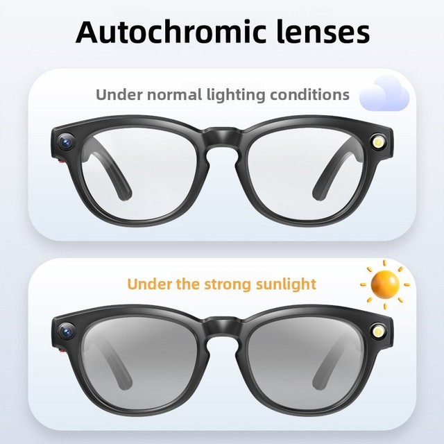 AI Smart Glasses 800W 720P Photo Video Recording Sports Anti-Shake Color-Changing Lenses Real-Time Translation Touch Button