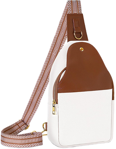 Sac bandoulière minimaliste pour femme en cuir véritable blanc et marron avec sangle géométrique réglable, fermeture éclair antivol, toutes saisons - Product Image 1