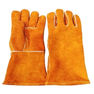 Gants de soudage orange EN388 EN420 EN407 en cuir de vachette avec doublure en coton pour la sécurité des travaux de barbecue et de soudage - Product Image 1