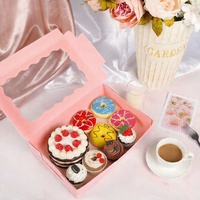 Emballage personnalisé pour cupcakes roses, boîte d'emballage pour muffins, tartes, gâteaux, avec fenêtre transparente