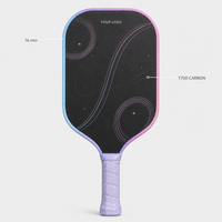 Raquette de pickleball en fibre de carbone T700 rose et violette, fabrication directe d'usine, 16 mm thermoformée avec noyau en nid d'abeille PP pour joueurs avancés