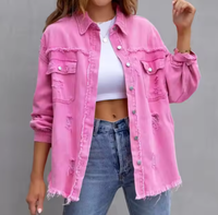 Multi Color Rose Orange Rouge Femmes Manches Longues Tassel Solid Washed Tops Fashion Loose Turn-down Collar Denim Jacket Coat Outwear