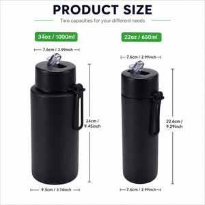 Bouteille isotherme en acier inoxydable personnalisée de 22 oz et 34 oz, modèle Australie Frank, avec couvercle à paille rabattable et sangle - Product Image 3