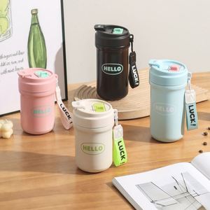 Mug à café isotherme de luxe personnalisé en acier inoxydable à double paroi, sans BPA, anti-fuite, avec paille pour enfants et cordelette - Product Image 1